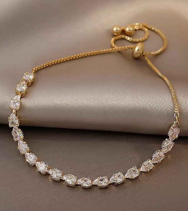 Gold Cubic Zirconia Draw Bracelet
