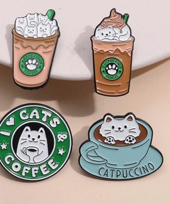 Coffee Cat Pin (1 Given Random Design)