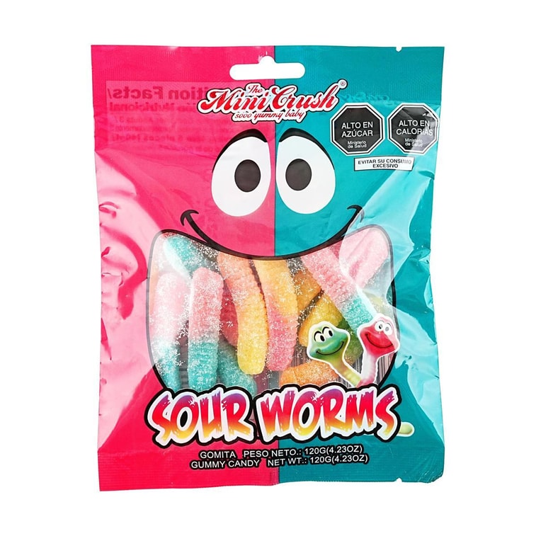 Mini Crush Sour Gummy Worms Candy 4.23oz