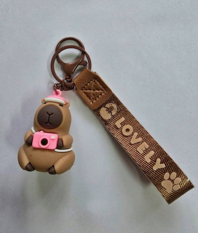 Capybara Pink Camera Keychain