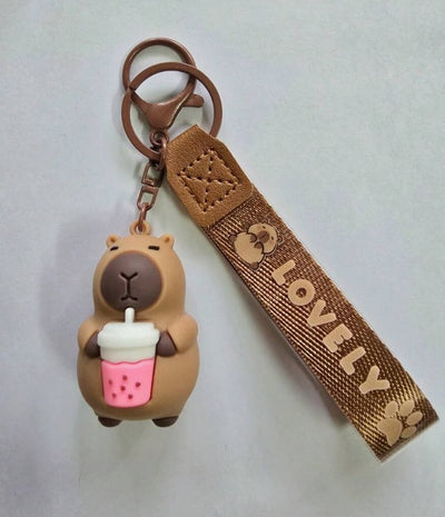 Capybara Pink milk tea keychain
