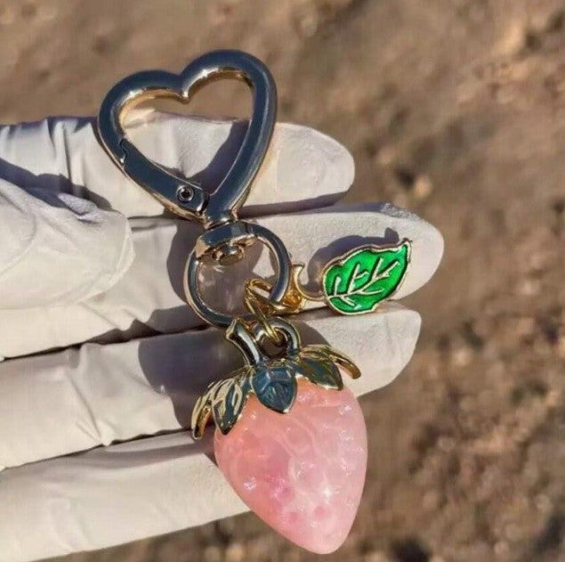 Pink Strawberry Keychain