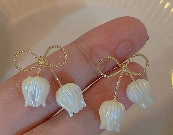 White Floral Earrings