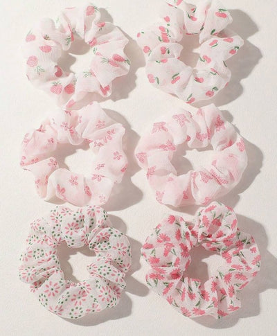 Pink Floral Scrunchies 6pk