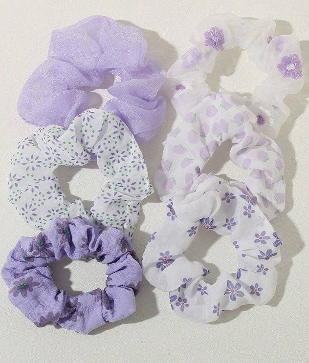 Purple Floral Scrunchies 6pk