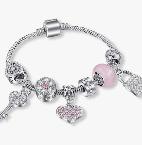 Pink Heart Lock Charm Bracelet