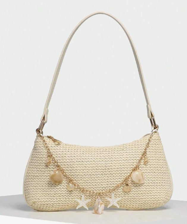 Woven Shoulder bag with Sea Charm Bag Chain