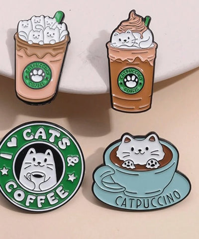 Coffee Cat Pin (1 Given Random Design)