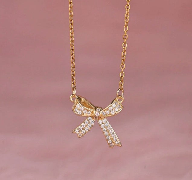 Gold Plated Stainless Steel Bow Necklace