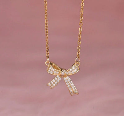 Gold Plated Stainless Steel Bow Necklace