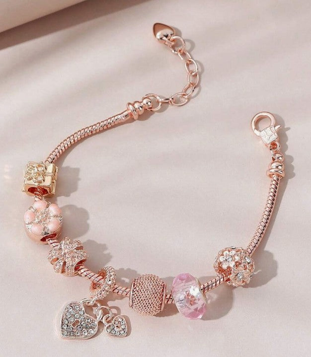 Rose Gold Heart Charm Bracelet